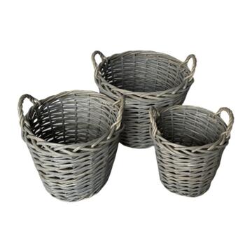 Set 3 Cesti Will Tondi Portaoggetti in Legno di Salice, Contenitori Decorativi S, M, L