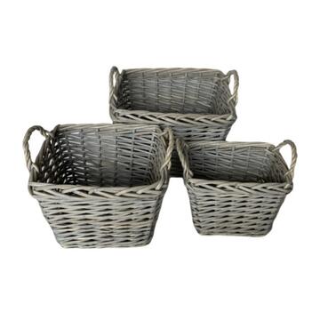 Set 3 Cesti Will Rettangolari Portaoggetti in Legno di Salice, Contenitori Decorativi S, M, L