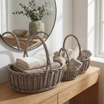 Set 3 Cesti Will Ovali Portaoggetti in Legno di Salice, Contenitori Decorativi S, M, L