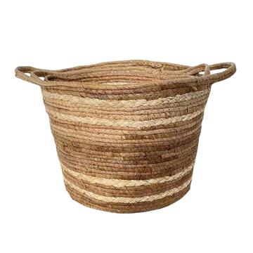 Set 3 Cesti Platy in Paglia intrecciata e Plastica - Impilabili - Ø35xh28xd28 cm + Ø30xh25xd23 + Ø25xh23xd18 cm