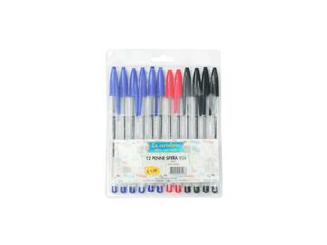 12 Penne a sfera blu / rosso / nero