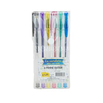 6 Penne glitter colorate