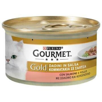 Gourmet Gold 85 gr dadini in salsa con Salmone e Pollo cibo per gatti