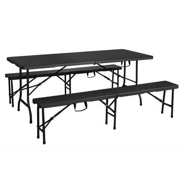 Set da Catering Pieghevole Blow - con Struttura in Metallo - Tavolo + 2 Panche - Nero