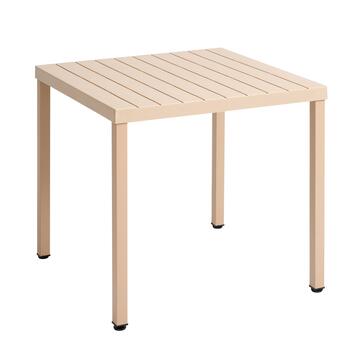 Tavolo Equis Tortora 80x80 h75 cm - in Polipropilene con Gambe in Ferro - per Interno ed Esterno - per Giardini, Terrazze, Balconi, Bar, Ristoranti