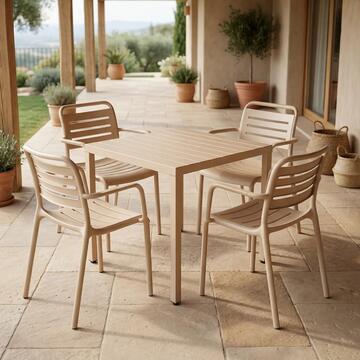 Tavolo Equis Tortora 80x80 h75 cm - in Polipropilene con Gambe in Ferro - per Interno ed Esterno - per Giardini, Terrazze, Balconi, Bar, Ristoranti