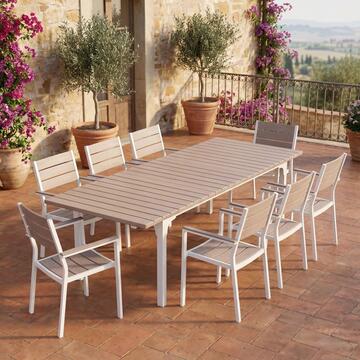 Sedia Blow da Esterno 61x55,5 h88,5 cm - con Struttura in Metallo e HDPE - Design a Doghe Effetto Legno - Bianco/Beige