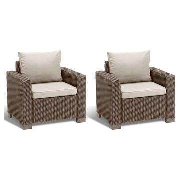 Set 2 poltrone da giardino California in rattan cappuccino con cuscini, Keter