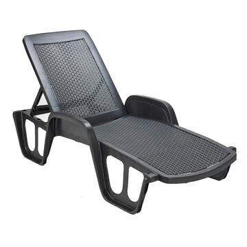 Lettino prendisole per giardino e piscina Pool in resina antracite rattan con schienale regolabile