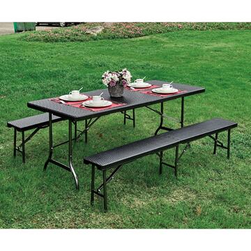 Panca catering Blow pieghevole in rattan nero e metallo 180x25