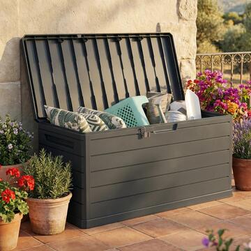 Baule da Esterno Antracite in Polipropilene 118x52 h56 cm con Coperchio e Chiusura di Sicurezza