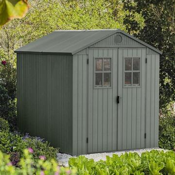 Keter Darwin 6x8 Verde - Casetta da Giardino Porta Attrezzi - con 2 Finestre Frontali - 190x244 h221 cm