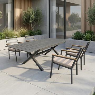Tavolo Allungabile in Alluminio Grigio Goran - 172/243x100 h75 cm - per Interno ed Esterno - per Giardini, Terrazze, Balconi, Bar, Ristoranti