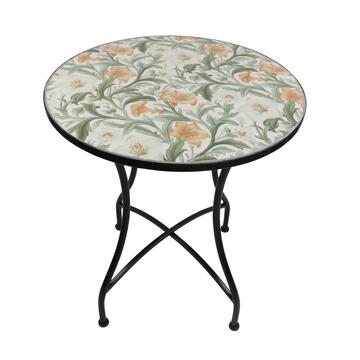 Tavolo Rotondo Floreale da Esterno in Ferro e Piano...