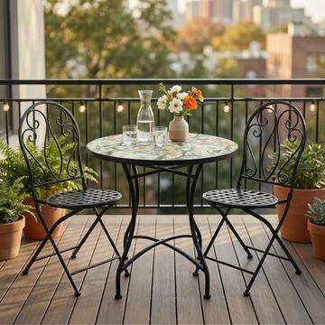 Tavolo Rotondo Floreale da Esterno in Ferro e Piano in Ceramica d 60 cm Stile Mediterraneo