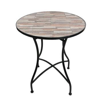 Tavolo Rotondo Listelli da Esterno in Ferro e Piano in Ceramica d 60 cm Stile Mediterraneo Marino Fa Mercato