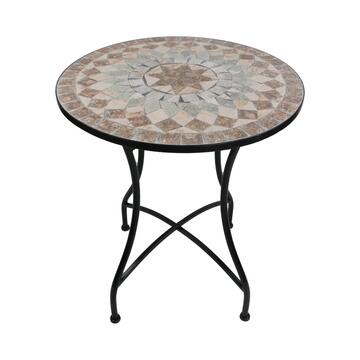 Tavolo Rotondo Mosaico da Esterno in Ferro e Piano in Ceramica d 60 cm Stile Mediterraneo Marino Fa Mercato