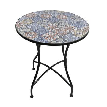 Tavolo Rotondo Maiolica da Esterno in Ferro e Piano in Ceramica d 60 cm Stile Mediterraneo Marino Fa Mercato