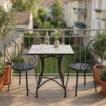 Tavolo Quadrato Maiolica da Esterno in Ferro e Piano in Ceramica 58x58 h72 cm Stile Mediterraneo