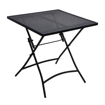 Tavolo da Esterno Egan in Ferro Nero Mesh - 70x70 h72 cm - Pieghevole - per Terrazza, Giardino, Balcone, Patio