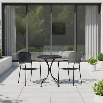 Tavolino da Esterno Egan in Ferro Nero Mesh - 60x60 h72 cm - Rotondo - per Terrazza, Giardino, Balcone, Patio