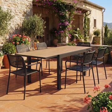 Tavolo da Esterno con Piano Color Legno Allungabile 90/180x90 h75 cm Halo in Alluminio e DPC