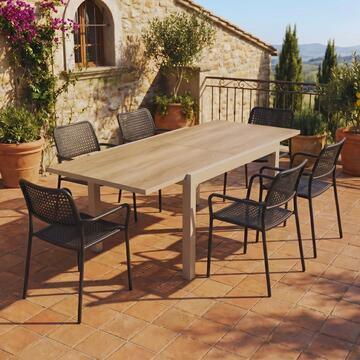 Tavolo da Esterno con Piano Rovere Allungabile 90/180x90 h75 cm Kube in Alluminio e DPC