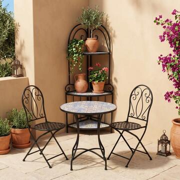 Fioriera Angolare Maiolica da Esterno in Ferro e Piani in Ceramica 33x27 h119 cm Stile Mediterraneo