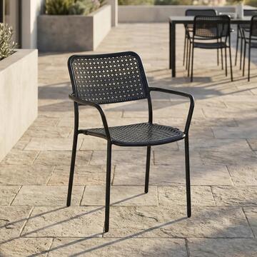 Sedia da Esterno Fedra in Alluminio Nero Traforato - 57x62 h82 cm - Impilabile - per Terrazza, Giardino, Balcone, Patio
