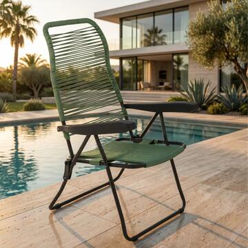 Sedia Sdraio Reclinabile Cordonata Lipari con Braccioli e Struttura in Metallo 55x110 h105 cm