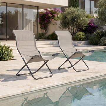 Poltrona Sdraio Fiesta Tortora Reclinabile 60x90 h100 cm,  Sedia Relax da Giardino Richiudibile Made in Italy