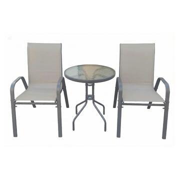 Set da Esterno 2 Poltrone + Tavolino Rotondo Girona Tortora con Struttura in Ferro Verniciato