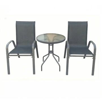 Set da Esterno 2 Poltrone + Tavolino Rotondo Girona Grigio con Struttura in Ferro Verniciato