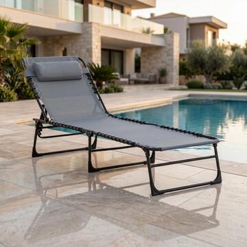 Lettino Prendisole Pieghevole Espana Antracite con Cuscino e Struttura in Metallo da Giardino 57x178 h80 cm