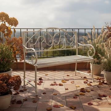 Panchina Romancy in Ferro Verniciato Crema - 116x45 h97 cm - Shabby Chic -  per Veranda, Terrazza, Balcone, Giardino Panchina Romancy in Ferro Verniciato Crema - 116x45 h97 cm - Shabby Chic -  per Veranda, Terrazza, Balcone, Giardino