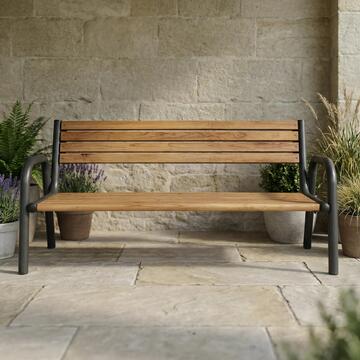 Panchina Fully 170x62 h80 cm - con Struttura in Metallo e Doghe in Legno - per Terrazza, Giardino, Cortile, Veranda, Patio