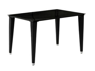 Tavolo da esterno con gambe in rattan e superficie in vetro nero 115 X 79