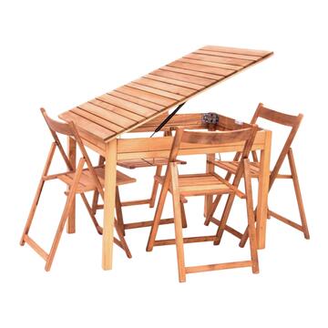 Set da giardino esterno in legno, tavolo con 4 sedie...