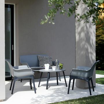 Set salottino da giardino moderno Luxor con sofa, poltrone e tavolino tondo grigio - Bica