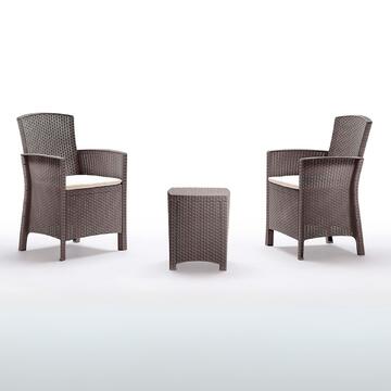 Set Lido Terrace 2 Poltrone e Tavolino Contenitore Effetto Rattan - Taupe