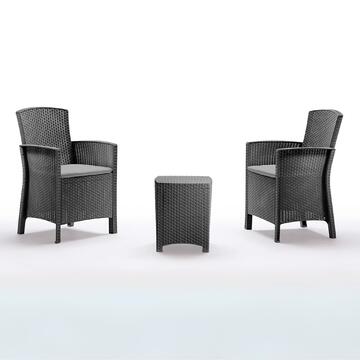 Set Lido Terrace 2 Poltrone e Tavolino Contenitore Effetto Rattan - Grafite