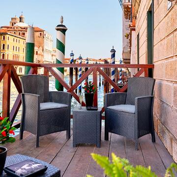 Set Lido Terrace 2 Poltrone e Tavolino Contenitore Effetto Rattan - Grafite