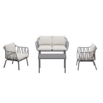 Set da Giardino 4 Posti in Polipropilene Anti-UV Antracite Osmanto - Divano 2 Posti + 2 Poltrone + Tavolino - con Cuscini Sfoderabili